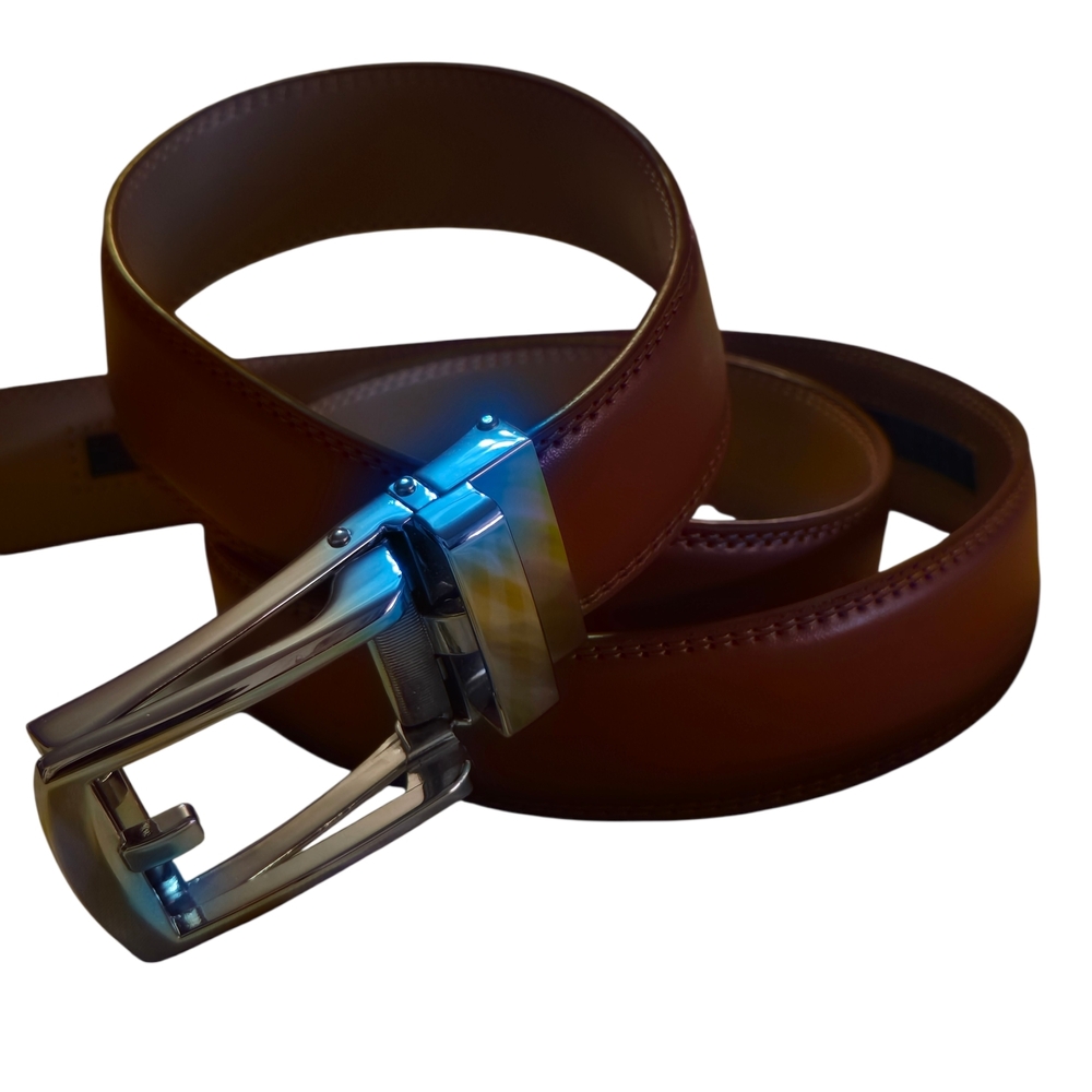 Viral Ratchet Brown Leather Belt with Silver Buckle Size 36 Up